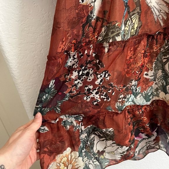 Hemant & Nandita Boho Floral Birds Tiered Zeri Midi Dress Terracotta Brown 8 - Picture 7 of 10
